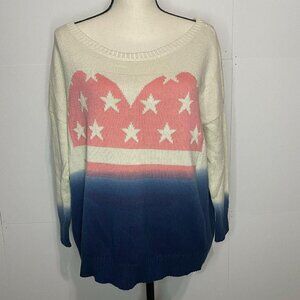 American Eagle Women's Small Oversized Crew Neck Sweater Hearts and Stars